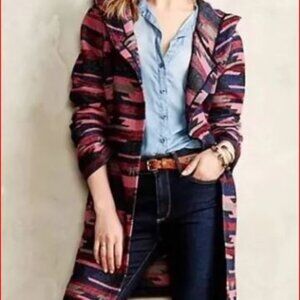 - Tabitha Anthropologie Leona Pink Aztec Coat Hoodie Fall Winter XSP    - hanger